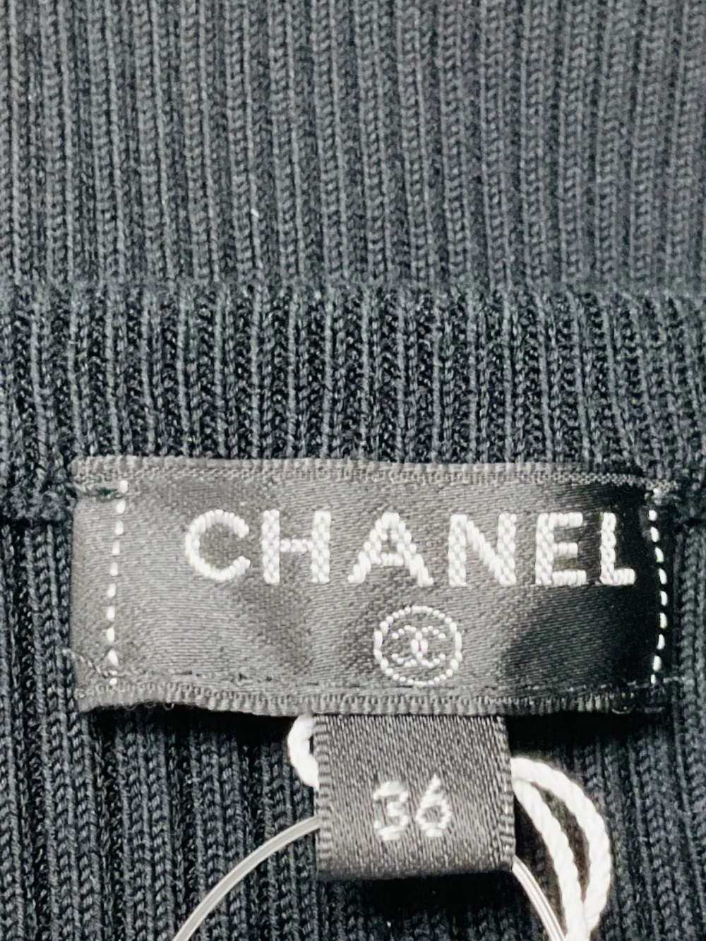 Chanel Black 2018 Textured Cotton Pique Ribbed Knit Short Sleeved Dress with CC